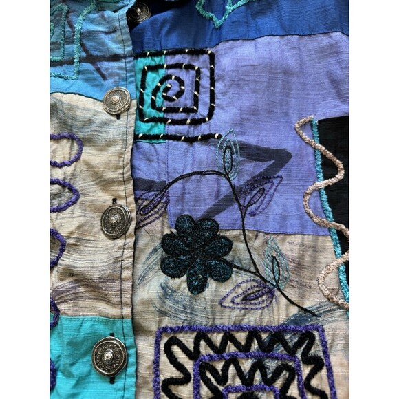 Vintage Causal Living Jacket Women XL Artsy Abstract Embroidered Patchwork Boho - Picture 5 of 9